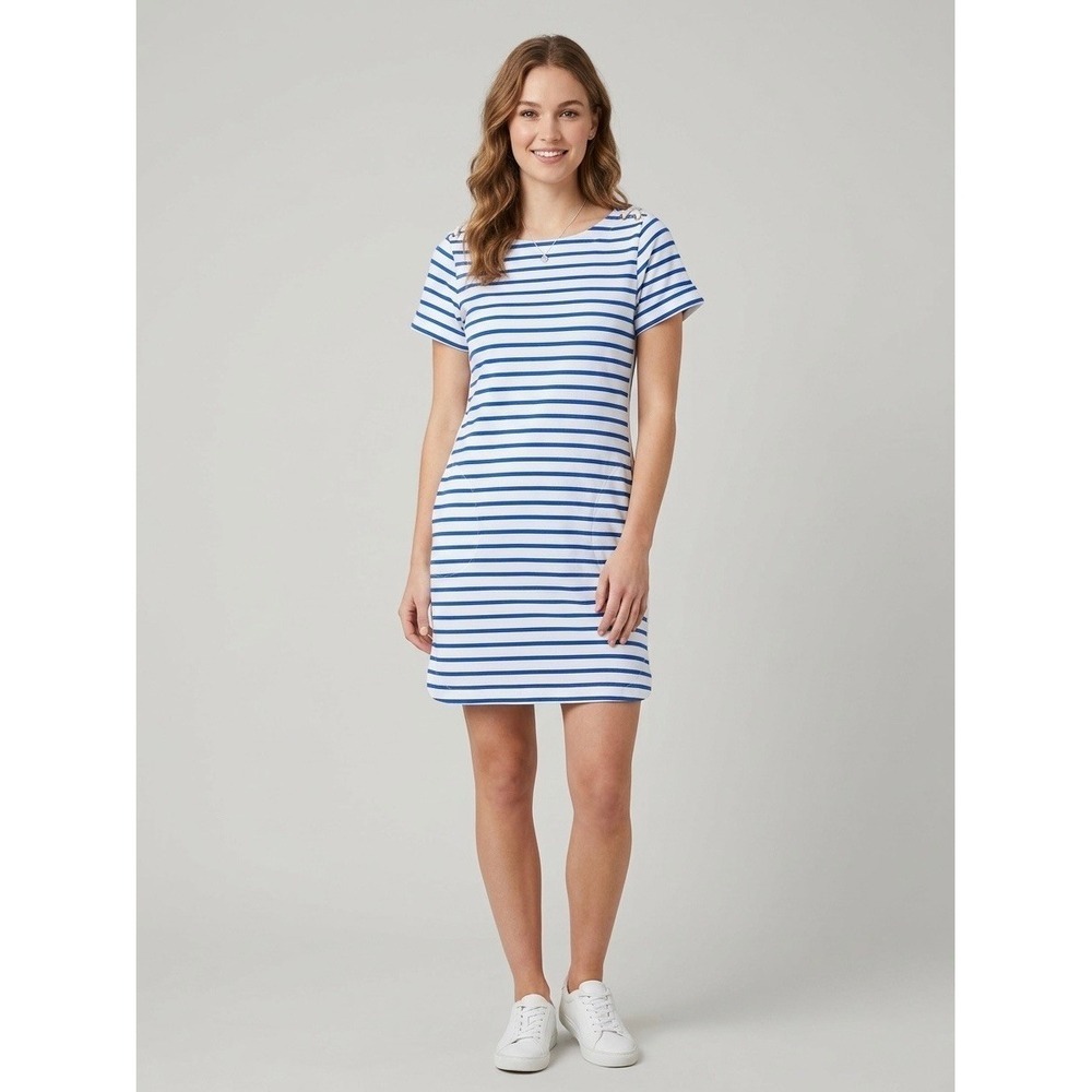 Tommy Bahama Blue White Striped Lace Up Shoulder Shift Dress Size Small